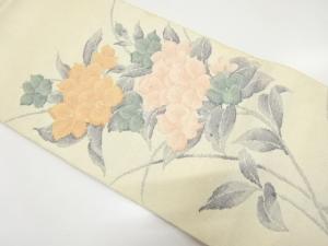 アンティーク　手織り真綿紬　草花模様織り出し名古屋帯